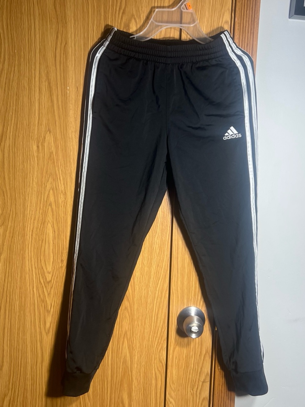 adidas Black Joggers with White Side Stripes - Kids